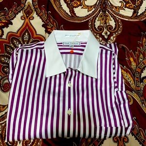 Paul Frederick Mens Purple/ White Striped Dress Shirt